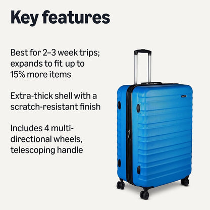 Amazon Basics 30" Hardside Large Checked Luggage, Hardshell Suitcase With Wheels, Expandable For Up to 15% More Space, With Scratch-Resistant Surface, Four Multi-directional Wheels, Light Blue