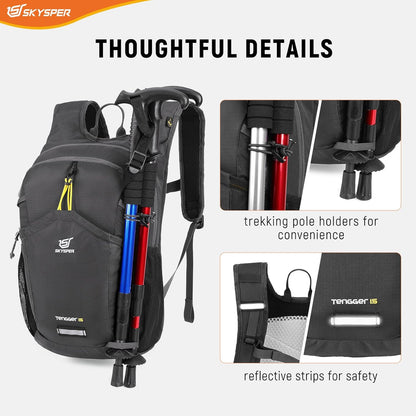 SKYSPER Hiking Backpack 15L Lightweight Walking Daypack for Camping Travelling Daytrip Small Trail Bagpack for Men Women