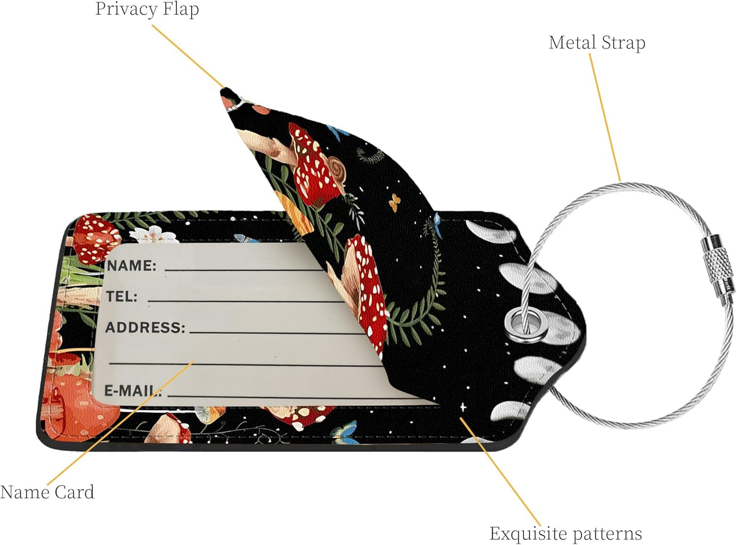 2 Pcs Luggage Tags for Suitcases,PU Leather Cruise Ship Luggage Tags with Privacy Cover Label Address Card and Durable Metal Ring Suitable for Men Women,Handbags Backpacks,Mushrooms Under The Stars
