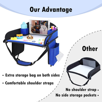 Kids Travel Tray for Car Seat, Toddler Road Trip Essentials With Drawing Kit, Travel Activities Must Haves (Navy Blue-2PCS)