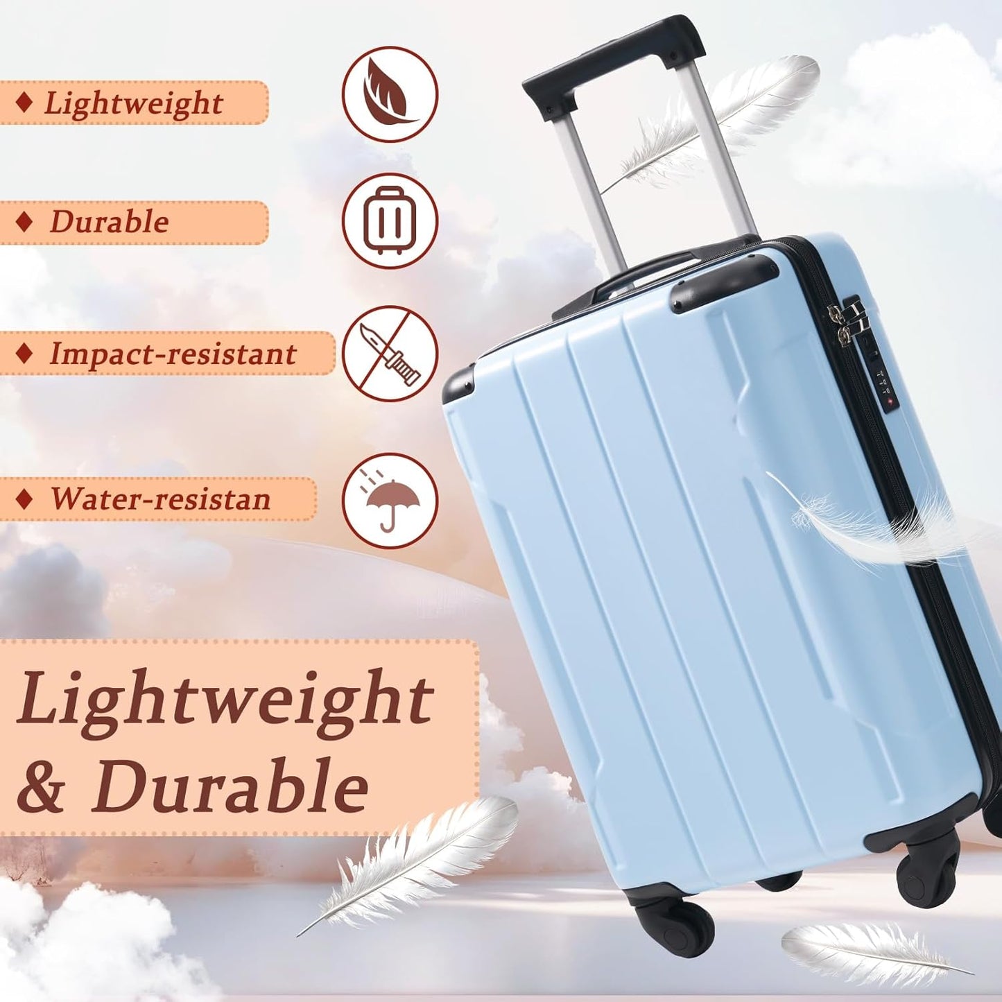 Merax Carry on Luggage Set, 20 Inch Hardshell ABS Suitcase with Spinner Wheels, Built-in TSA Lock & 2 Packing Cubes Airline Approved for Business Weekend Travel