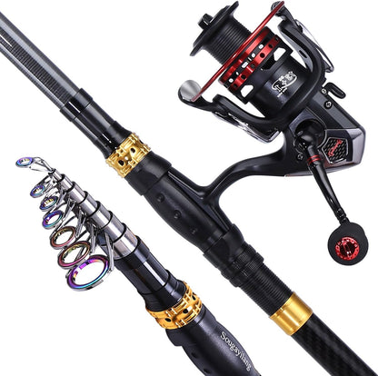 Sougayilang Fishing Rod Reel Combo with Telescopic Fishing Pole Spinning Reel Carrier Bag for Travel Saltwater Freshwater Fishing