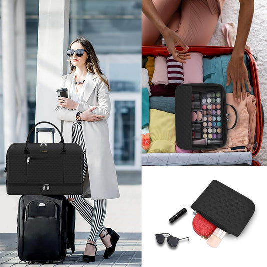 Weekender Bag for Women, Travel Duffel Bag Carry On Overnight Bag with Shoe Compartment Large Nylon Travel Weekend Tote Bag