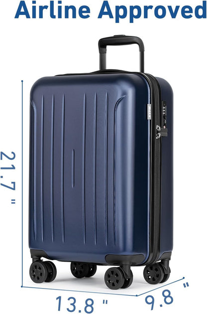 KYME Suitcase Hardshell With Double Spinner Wheels, PC+ABS TSA Lock Travel Luggage (Navy Blue, 20" Carry On)