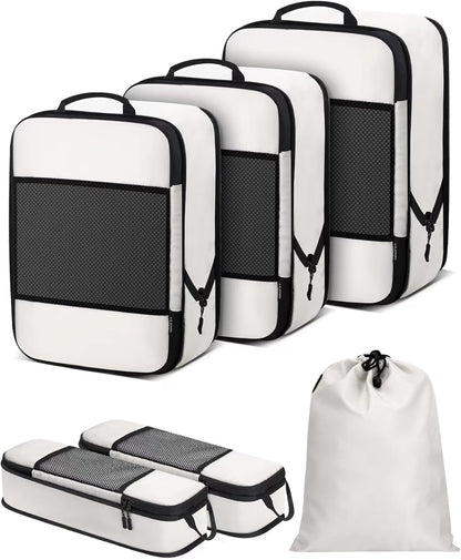 6 PCS Set Compression Packing Cubes for Travel, Lightweight Packing Organizer Bags Travel Essentials for Carry On, Suitcase, Home Closet - Beige