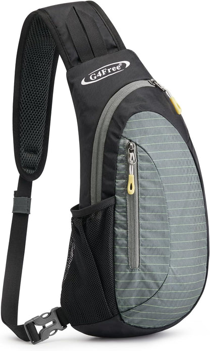 G4Free Sling Bag for Men Women, Small Crossbody Backpack Lightweight Chest Shoulder Bags for Travel, Outdoor and Sports (Black-grey)