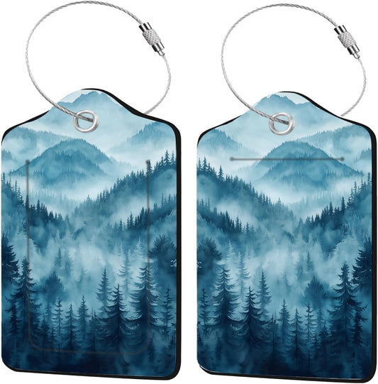 2 Pack Luggage Tag for Suitcase, Natural Scenery PU Cute Leather Luggage Tag Name ID Labels with Privacy Cover Suitcases Women Fun Laggage Tags