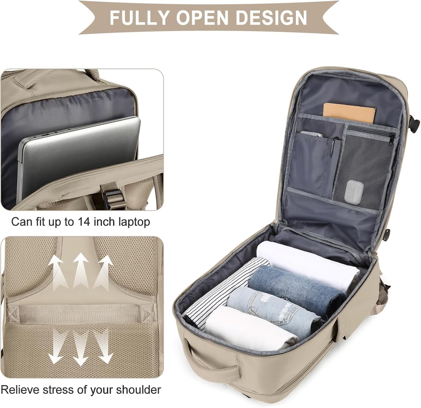 coowoz Travel Backpack For Women Men,Carry On Backpack,Hiking Backpack Waterproof Outdoor Sports Rucksack Casual Daypack travel essentials（Khaki）