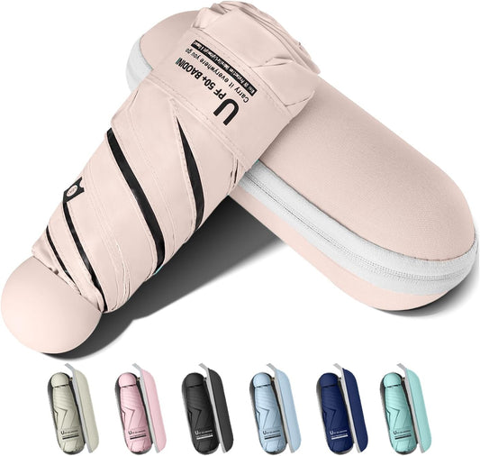 BAODINI Travel Mini Umbrella for Purse With Case Small Compact UV Sun Protection Sun Lightweight Tiny Pocket Umbrella for Women Kids and Men