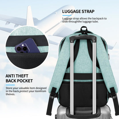 Backpack for Women Men, Travel School Backpacks for Teen Boys, Bookbag with USB Charging Port, Anti Theft College Backpack Fits 15.6 Inch Laptop, Casual Work Business Back Pack, Cyan