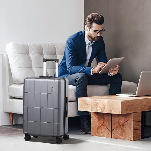 SHOWKOO Luggage Sets 2 Piece 20/28 Inch Hardside Expandable Lightweight PC Suitcase Sets with Double Spinner Wheels TSA Lock, Sliver Gray