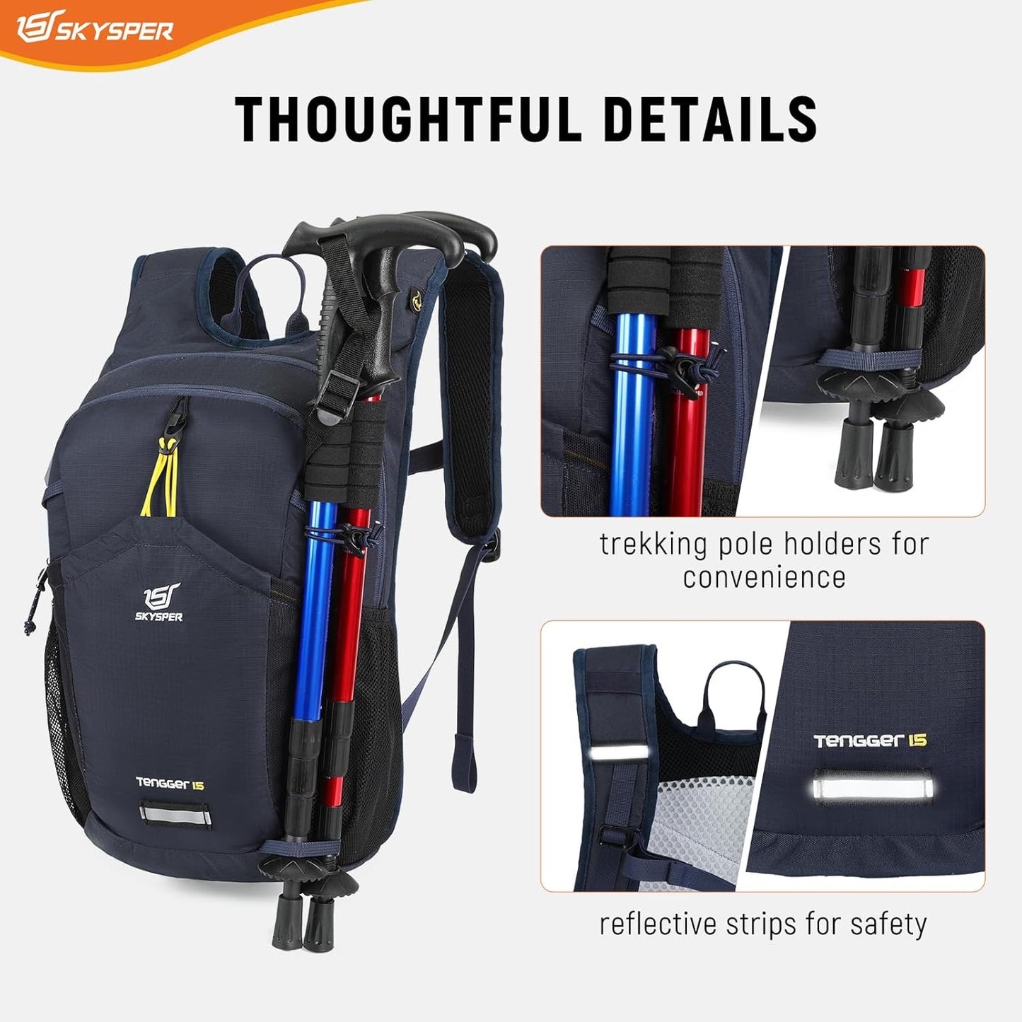 SKYSPER Hiking Backpack 15L Lightweight Walking Daypack for Camping Travelling Daytrip Small Trail Bagpack for Men Women