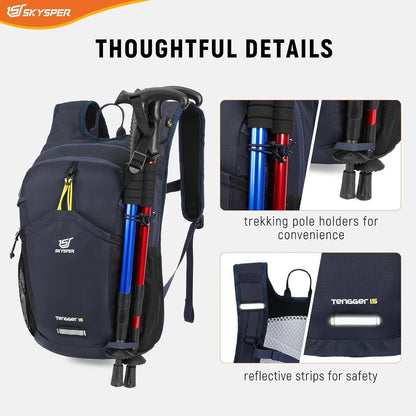 SKYSPER Hiking Backpack 15L Lightweight Walking Daypack for Camping Travelling Daytrip Small Trail Bagpack for Men Women