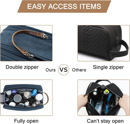 BAGSMART Toiletry Bag for Men, Canvas Travel Toiletry Organizer Dopp Kit Water-resistant Shaving Bag for Toiletries Accessories,Navy Blue-Medium