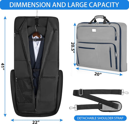 AKOZLIN Travel Luggage Garment Bag Foldable Hanging Suit Bag with Shoulder Strap For Men Women Business Grey