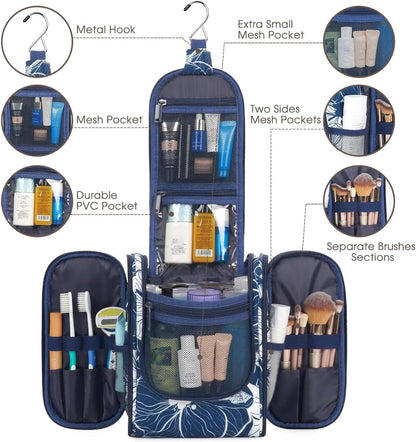 Narwey Small Hanging Travel Toiletry Bag Cosmetic Make up Organizer for Women and Men (Medium, Blue Lotus)