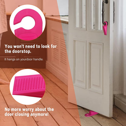 3 Pack Rubber Hook Type Door Stoppers 1 Inch Thick Door Stop Works on All Floor Surfaces, Control The Size of The Door Gaps and Prevent The Lock-Outs (Gray/Blue/Rose)