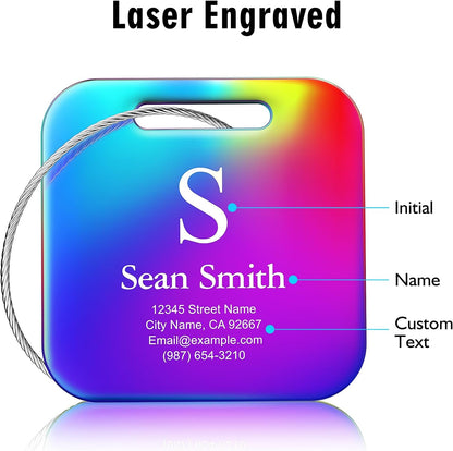 Personalized Engraved Gold Metal Luggage Tags for Suitcase - Custom Name Tags for Bags and Backpacks (10 Pack)