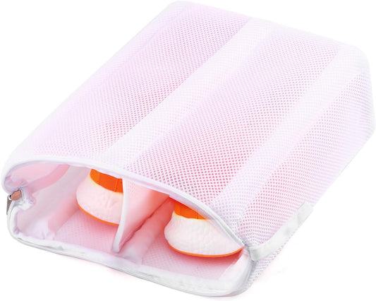 2-in-1 Shoe Dry Bag for Sneaker Dry & Wash, Dual-zone Mesh Sneaker Dryer Bag with Elastic Straps, Door Shoe Laundry Bag for Washer & Dryer, Shoes Cleaning Thickened Mesh Bag for Home Travel Essentials