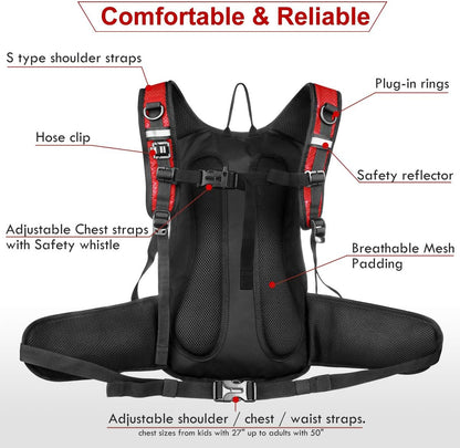 Insulated Hydration Backpack Pack with 3L BPA Free Leak Proof Water Bladder, Large Storage Lightweight Hiking Daypack with Waist Pouches & Cooler Layer, for Running, Biking, Camping, Festival