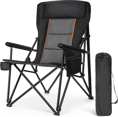 ALPHA CAMP Oversized Folding Camping Chairs for Adults High Backrest Heavy Duty Lawn Chairs Support 500 LBS Portable Camp Chairs with Cup Holders Large Side Pocket Outdoor Chair