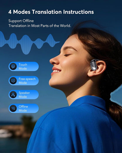 AI Translation Earbuds Real Time, 3-in-1 Translator Earbuds 144 Languages & Accents, Audifonos Traductores Inglés Español,Open Ear Wireless Headphones with Charging Case fit iOS & Android