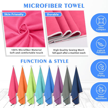 HOEAAS 2 Pack Microfiber Camping Towels, Quick Dry Towel, Super Absorbent Ultra Compact Travel Towel Soft Lightweight Sports Towel for Sweat Fast Drying Towels for Pool,Gym,Hiking,Backpacking,Fitness