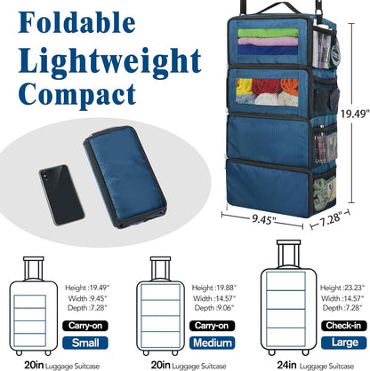 Hanging Travel Organizer, Carry on Luggage Suitcase Organizer, Travel Essentials Portable Travel Shelves Packing Cube for Travel Cruise Small,Navy Blue