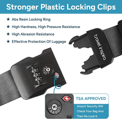 Travel Inspira TSA Lock Luggage Straps for Suitcases | Anti-Burst Protection, High Visibility Color, Easy Identification | Adjustable Heavy-Duty Belt for 20-32 Inch Suitcases