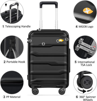 28 Inch Luggage with Spinner Wheels, Large Hard Shell Suitcase, Lightweight PP Luggages with TSA Lock, Checked-Large Suitcases 28-Inch, Black