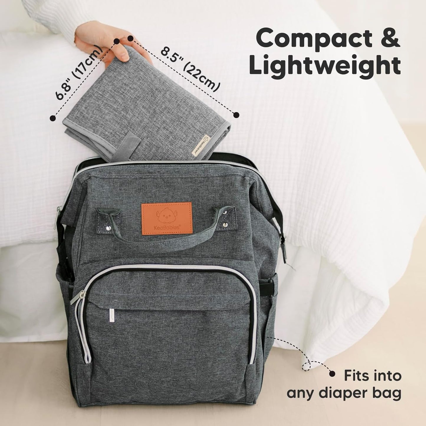 KeaBabies Portable Diaper Changing Pad, Easy Wipe Clean - Foldable Waterproof Baby Changing Mat for Diaper Bag, Compact, Lightweight,25x13 Baby Changer Travel Essential,Machine Washable(Classic Gray)