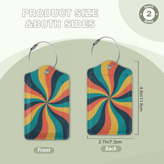 2 Pcs 70s Retro Wavy Luggage Tags,Cruise Vintage Twisted Ray Luggage Tag with Privacy Flap,Name Id Label and Steel Loop for Women Men Travel Bag Suitcase