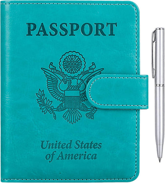 TIGARI Passport Holder for Travel Women Men, PU Leather Waterproof RFID Passport Holder Wallet Cover Case Sleeve, Family Vacation Plane Cruise Travel Document Organizer Essentials-Teal