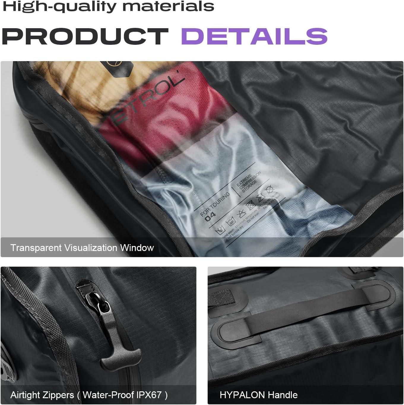 TPU Vacuum Bag for Travel, 70D Nylon Reusable Compression Bag with IP67 Waterproof Zipper, Compression Packing Cubes for Clothing, Space Saver Bags for Luggage and Backpack (Full Open, Grey,1Pcs)