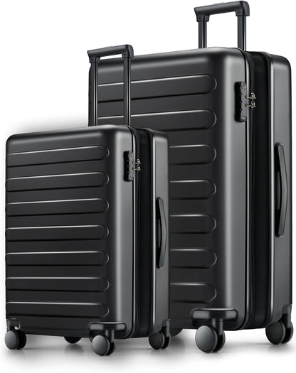 Carry on Luggage 22 X 14 X 9 Airline Approved, 20 Inch Luggage for 3-5 Days Travel, Double Spinner Wheels, 100% Hardshell PC, TSA Lock (00-Black (Expandable), Set 2PCS (20-Inch/28-Inch))