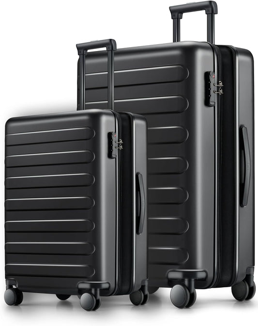 Carry on Luggage 22 X 14 X 9 Airline Approved, 20 Inch Luggage for 3-5 Days Travel, Double Spinner Wheels, 100% Hardshell PC, TSA Lock (00-Black (Expandable), Set 2PCS (20-Inch/28-Inch))