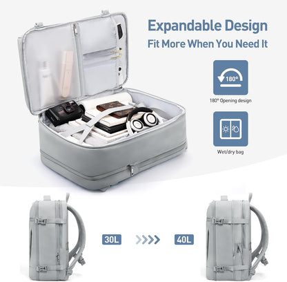 SHOWKOO 40L Travel Backpack for Men & Women, Airline Approved Carry On Laptop Backpack Fits 17.3", Waterproof Personal Item Bag Expandable Large Capacity Weekender Backpack