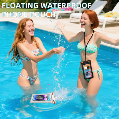 IPX8 Floating Waterproof Phone Case 2-Pack,7.2 Inch Waterproof Phone Pouch for iPhone 16/15/14 Pro Max Galaxy S24/S23 Adjustable Lanyard + Wrist Strap Beach Swimming Travel Essentials