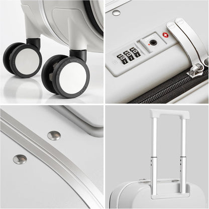 mixi Luggage Suitcase with Spinner Wheels, 24'' Checked Travel Luggage Aluminum Frame PC Hardside with TSA Lock & Cover - Smoke White