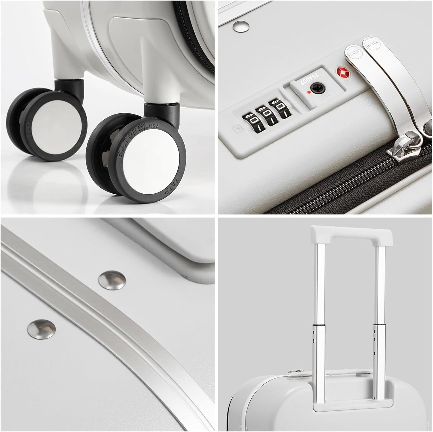 mixi Carry On Luggage, 20'' Suitcase with Front Laptop Pocket, Travel Rolling Luggage Aluminum Frame PC Hardside with Spinner Wheels & TSA Lock and Cover - Smoke White