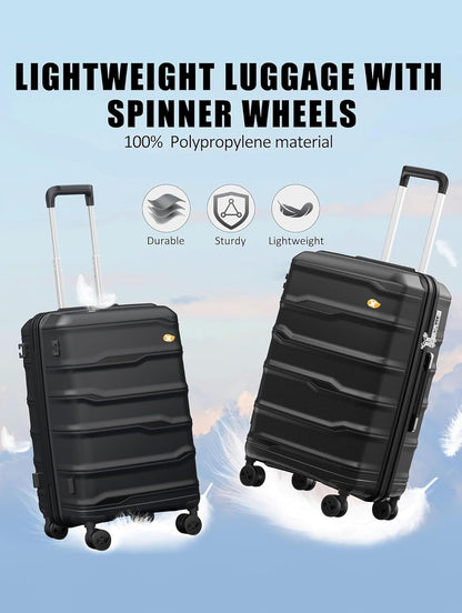 28 Inch Luggage with Spinner Wheels, Large Hard Shell Suitcase, Lightweight PP Luggages with TSA Lock, Checked-Large Suitcases 28-Inch, Black