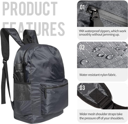 pack all 20L Lightweight Packable Backpack, Water Resistant Foldable Backpack, Travel Hiking Daypack with Waterproof Zippers (Navy Blue)