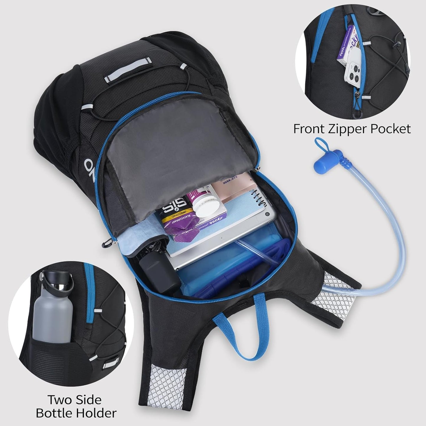 Lightweight Hydration Backpack, Running Backpack with 2L Water Bladder, Hydro Water Daypack for Cycling Hiking Rave for Men Women