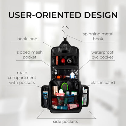 AvaJex Large Hanging Toiletry Organizer - Waterproof Hygiene Bag with Metal XXL Swivel Hook, Sturdy Zippers and 15 Compartments for Toiletries, Makeup, Cosmetics