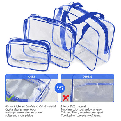 3Pcs Crystal Clear PVC Travel Toiletry Bag Kit for Women Men, Waterproof Vinyl Organizer Clear Makeup Bags with Zipper Handle Straps, Cosmetic Bag Pouch Carry on Airport Airline Compliant Bag Handbag