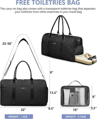 Weekender Travel Duffle Bag for Women - Overnight Bags with Wet Pocket Toiletry Bags Carry on Bag with Shoe Compartment Weekend Yoga Gym Traveling Hospital Bags for Labor and Delivery Black