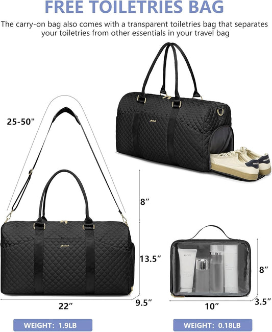 Weekender Travel Duffle Bag for Women - Overnight Bags with Wet Pocket Toiletry Bags Carry on Bag with Shoe Compartment Weekend Yoga Gym Traveling Hospital Bags for Labor and Delivery Black