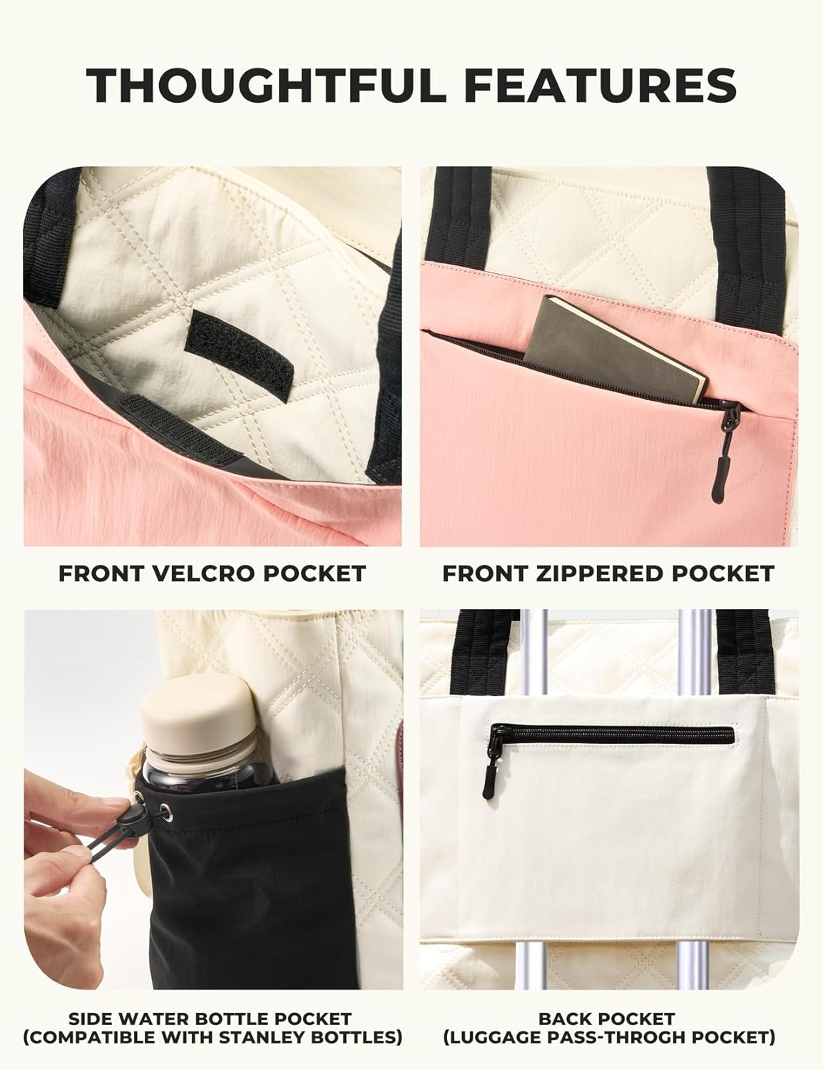 Tote Bag for Women, Lightweight Puffer bag with Zipper & Compartments, Quilted Shoulder Bag for Work, Travel,Gym