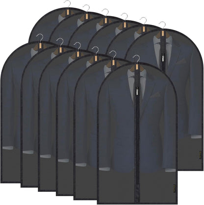 BALEINE 40'' Translucent Garment Bags, 12 Packs PEVA Dress Bag for Closet Clothes Dresses Suit Coats Storage (Black, 12PK)