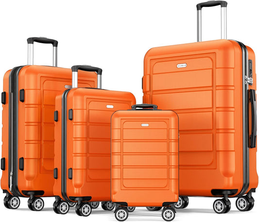 SHOWKOO Luggage Sets Expandable PC+ABS Durable Suitcase Sets Double Wheels TSA Lock 4 Piece Luggage Set Orange